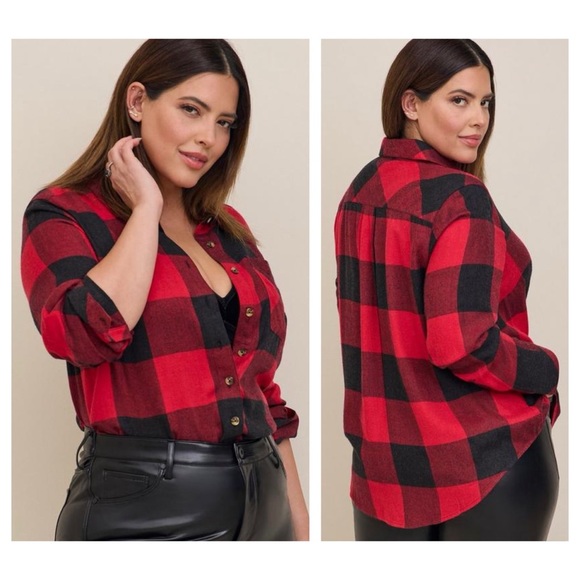 torrid Tops - NWT torrid Lizzie Brushed Plaid Button-Down Long Sleeve Shirt